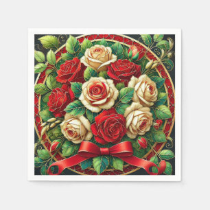 Elegant Bouquet of Red and White Roses Napkins