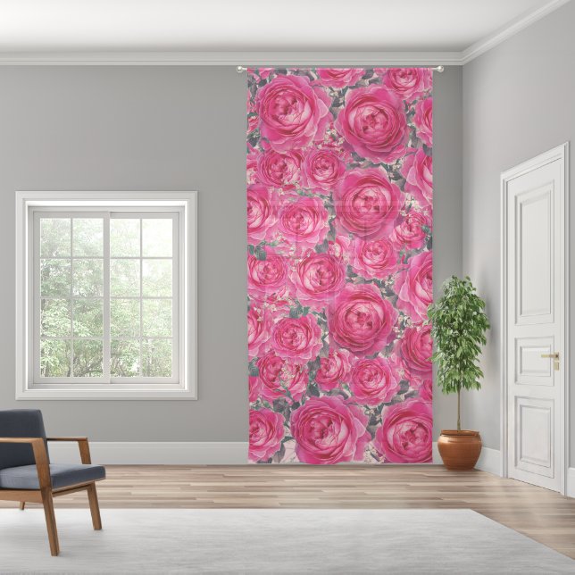 Elegant Bouquet of Roses  Sheer Curtains (Wide)