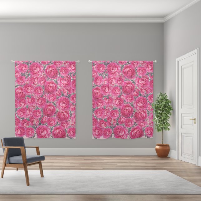 Elegant Bouquet of Roses  Sheer Curtains (Wide)