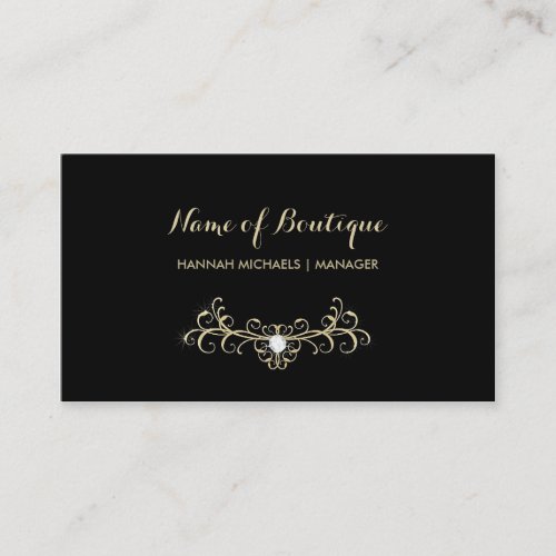 Elegant Boutique Black and Gold Diamond Sparkles Business Card Template