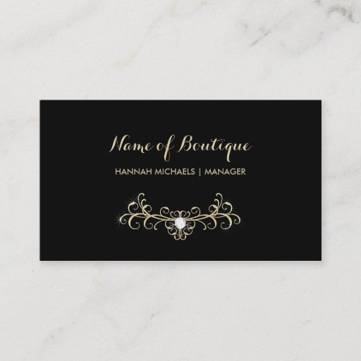 Customizable Elegant Boutique Black and Gold Diamond Sparkles Business Card Template