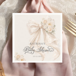 Elegant Bow and Flowers Girl Baby Shower Napkins
