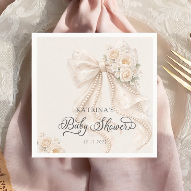 Elegant Bow and Flowers Girl Baby Shower Napkins (Creator Uploaded)