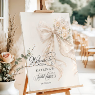 Elegant Bow and Pearl Bridal Shower Welcome Foam Board