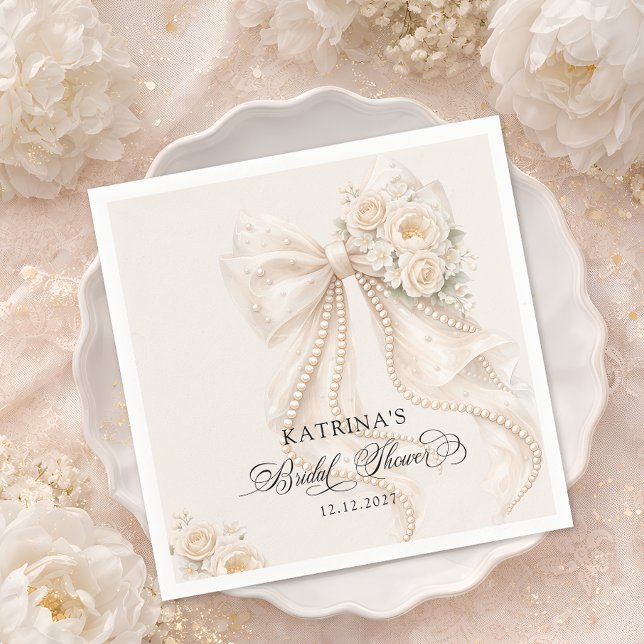 Elegant Bow and Pearl Pastel Bridal Shower Napkins (Creator Uploaded)