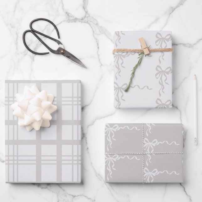 Elegant Bow and Plaid Pattern Wrapping Paper Sheets (Front)