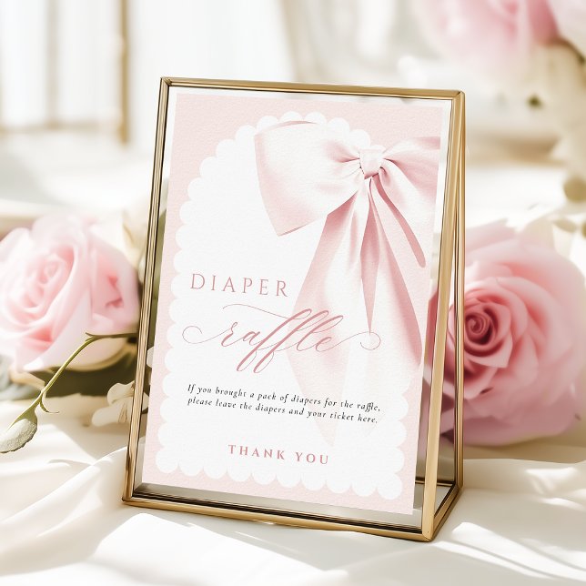 Elegant Bow Baby Shower Diaper Raffle Table Sign (Creator Uploaded)