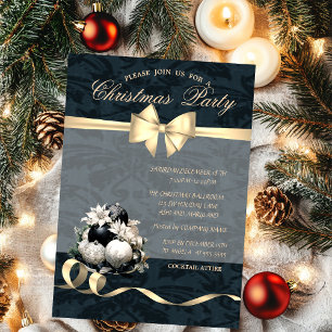 Elegant Bow,Balls,Poinsettia Christmas Party Invitation