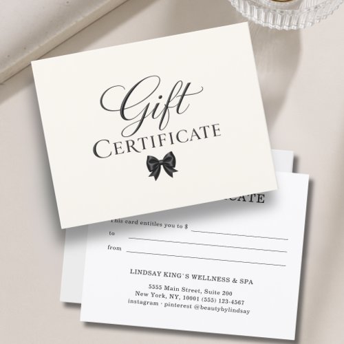 Elegant Bow Beige Black Gift Certificate