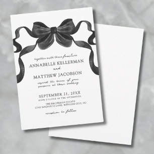 Elegant Bow Black And White Wedding Invitation