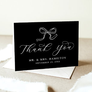 Elegant Bow Black and White Wedding Thank You Card