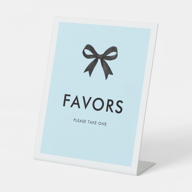 Elegant Bow Blue Bridal Shower Favors Pedestal Sign (Front)