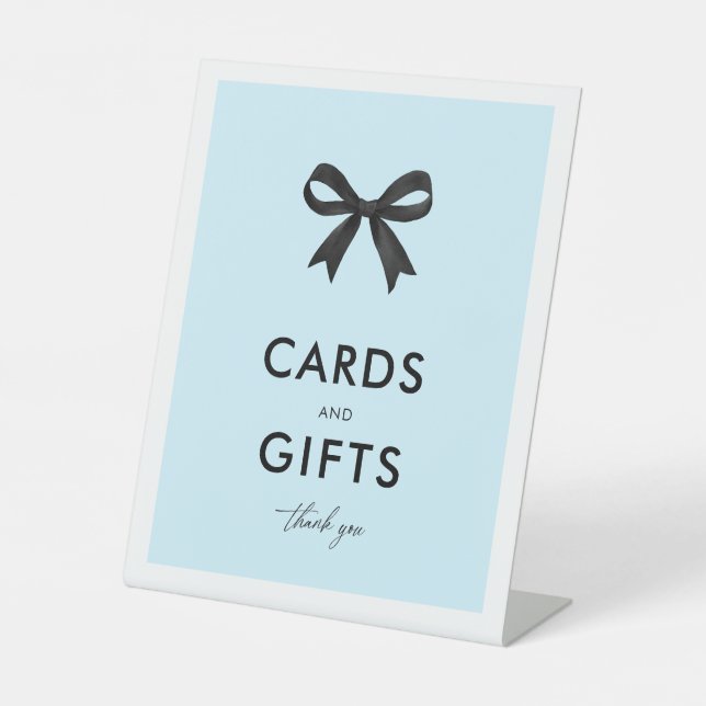 Elegant Bow Blue Cards and Gifts Bridal Shower Pedestal Sign (Front)