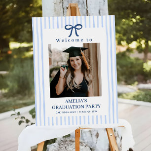 Elegant Bow Blue Striped Photo Graduation Welcome Foam Board
