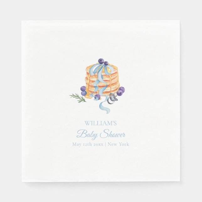 Elegant Bow Blueberry Pancake Boy Baby Shower  Napkins (Front)