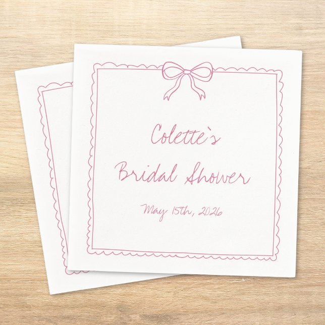 Elegant Bow Border Hand Drawn Chic Bridal Shower Napkins (Creator Uploaded)