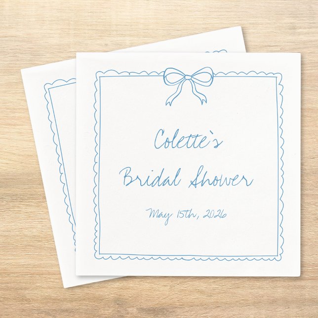 Elegant Bow Border Hand Drawn Chic Bridal Shower Napkins (Creator Uploaded)
