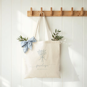 Elegant Bow Bouquet Personalized Bridal Party Gift Tote Bag