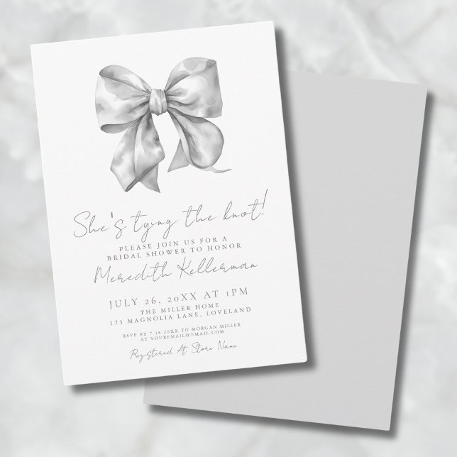 Elegant Bow Bridal Shower Invitation (She's Tying The Knot Bow Bridal Shower Invitation)