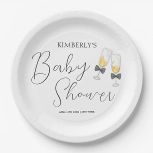 Elegant Bow Champagne Sip & See Baby Shower Paper Plates