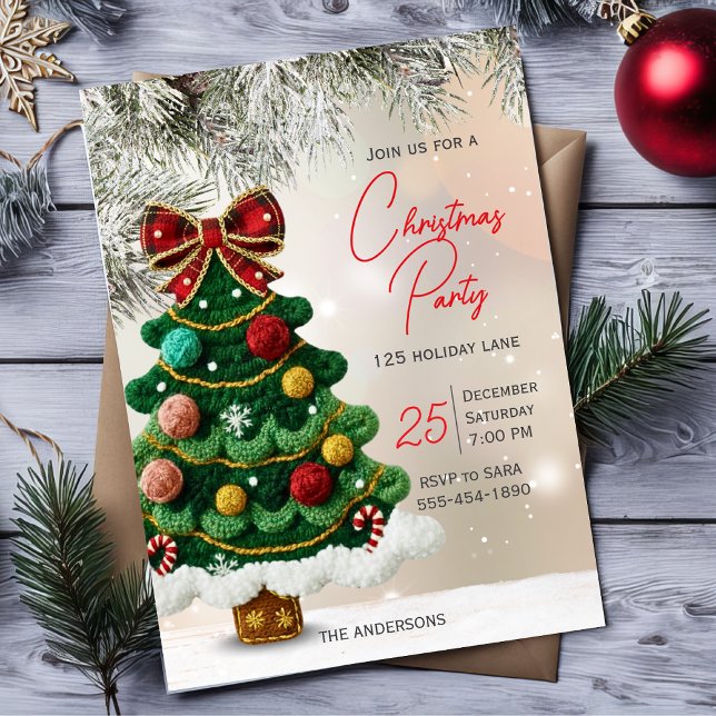 Elegant bow christmas tree party  invitation (Creator Uploaded)