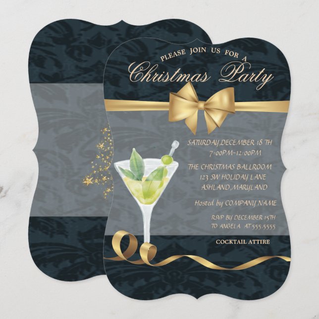 Elegant Bow Cocktail Christmas Party Invitation (Front/Back)