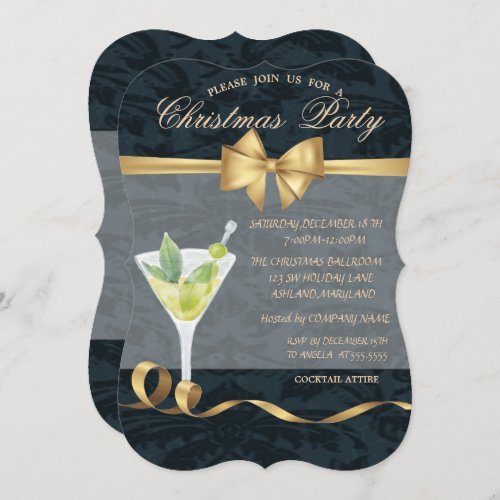 Elegant Bow Cocktail Christmas Party Invitation
