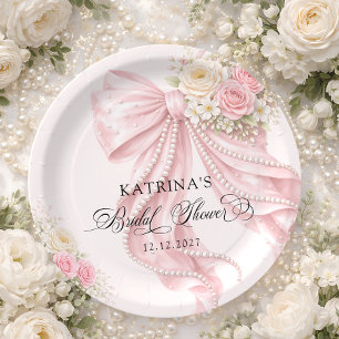 Elegant Bow Coquette Bridal Shower Paper Plates