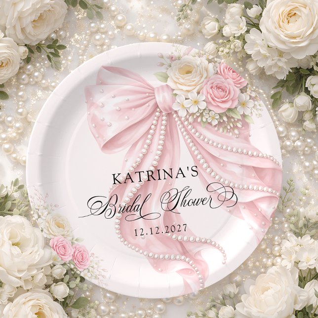 Elegant Bow Coquette Bridal Shower Paper Plates (Creator Uploaded)
