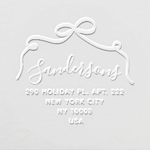 Elegant Bow Family Name Script Return Address Embosser