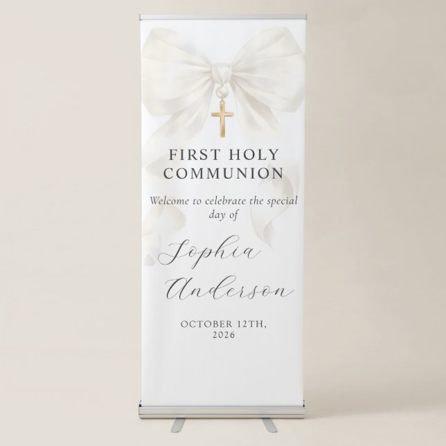Elegant Bow First Holy Communion Banner (Front)