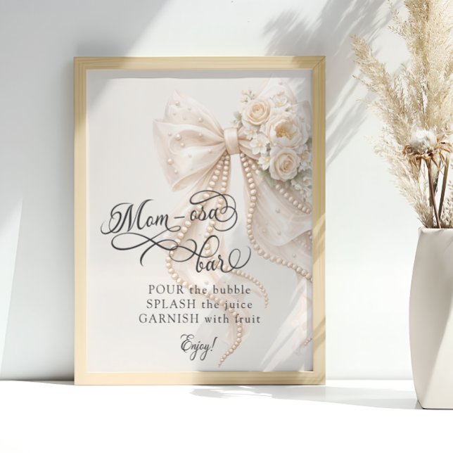 Elegant Bow Floral Baby Shower Mom-osa Bar Poster (Creator Uploaded)