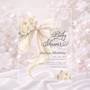 Elegant Bow Floral Boho Girl Baby Shower  Acrylic Invitations