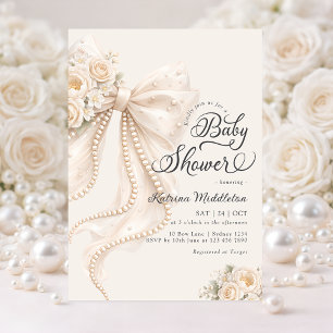 Elegant Bow Floral Boho Girl Baby Shower Invitation