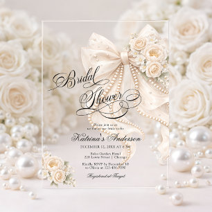 Elegant Bow Floral Bridal Shower  Acrylic Invitations
