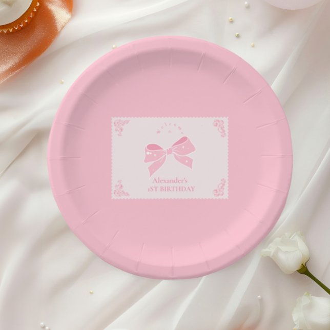 Elegant Bow Floral Fancy ONE Girl 1st Birthday  Paper Plates (Creator Uploaded)