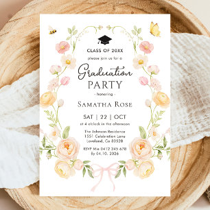 Elegant Bow Floral Garden Graduation Party Invitation