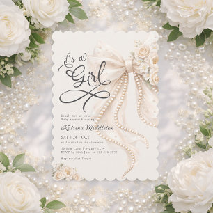 Elegant Bow Floral It's a Girl Baby Shower Invitation