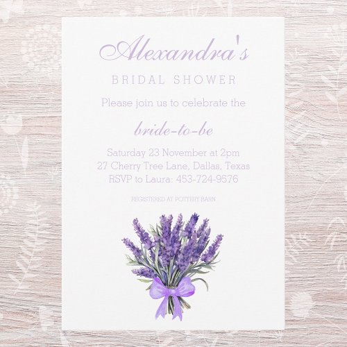 Elegant Bow Floral Lavender Bridal Shower Invitation