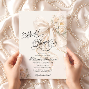 Elegant Bow Floral Neutral Bridal Shower  Invitation