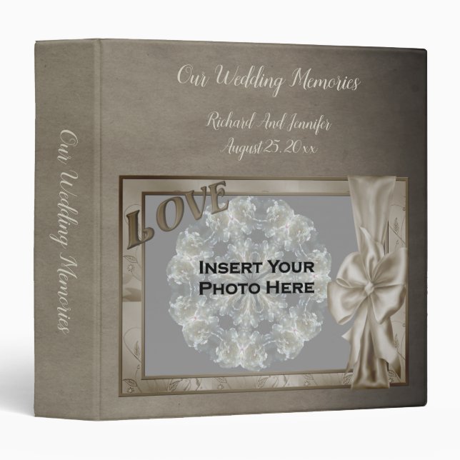 Elegant Bow Frame Personalized Wedding Photo  3 Ring Binder (Front/Spine)