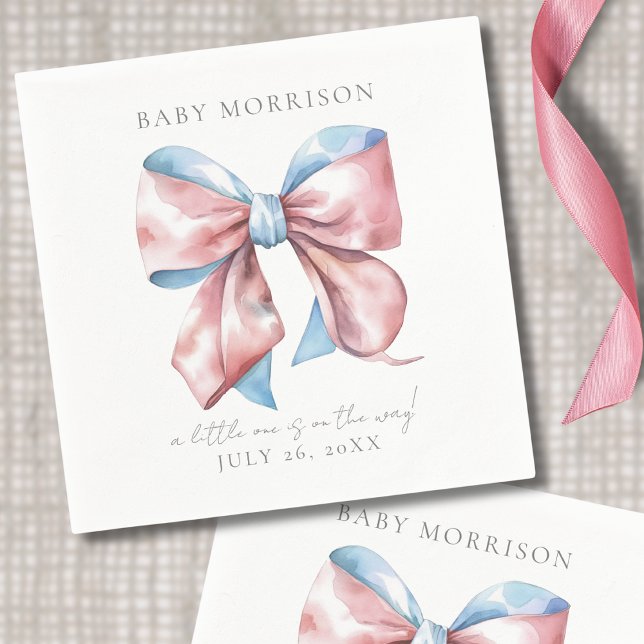 Elegant Bow Gender Reveal Napkins (Elegant Pink And Blue Bow Gender Reveal Napkins)