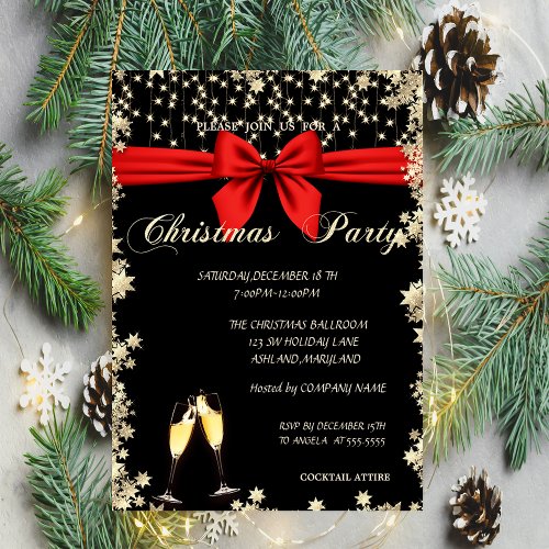 Elegant BowGlassStars  Company Christmas Party Invitation