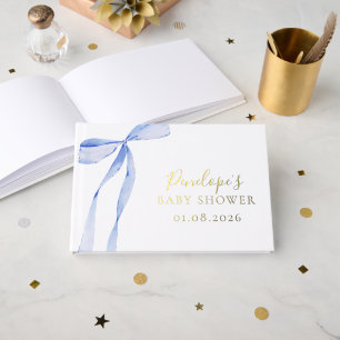 Elegant  Bow Gold Foil Boy Baby Shower Guest Book