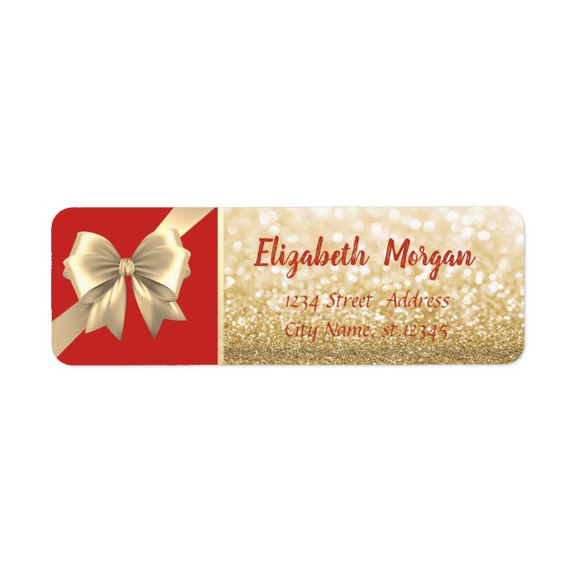 Elegant Bow, Gold Glittery  Holiday Label (Front)