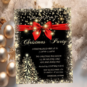 Elegant, Bow Gold Tree Stars Company Christmas Invitation