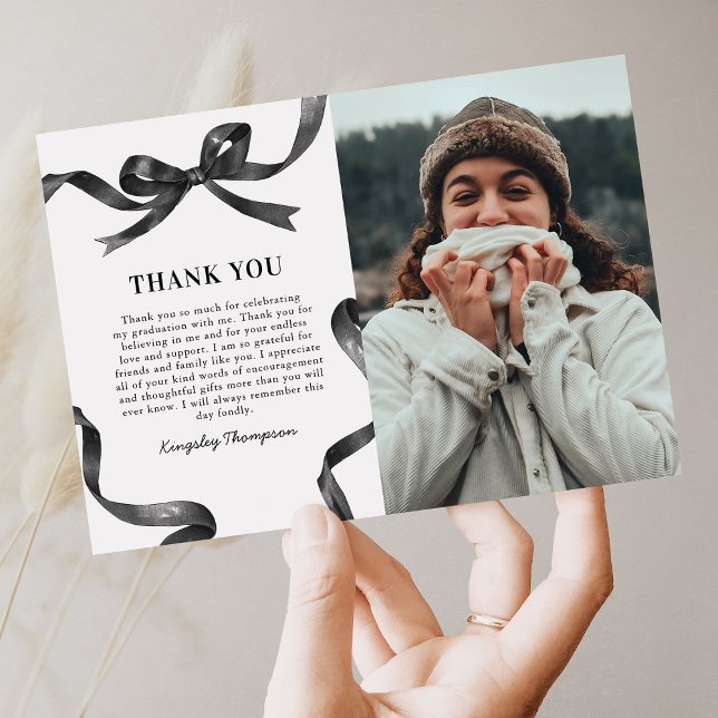 Elegant Bow Graduation Photo Thank You Card (Creator Uploaded)
