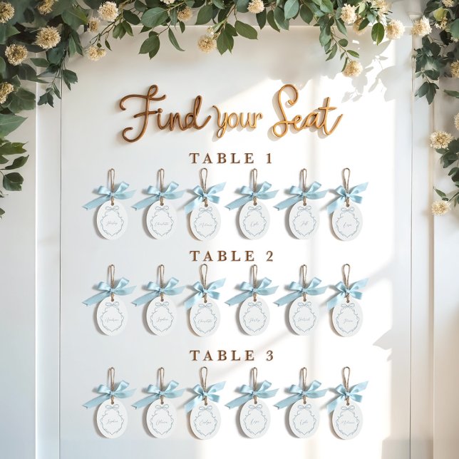 Elegant Bow Guest Name Wedding Seating Keepsake Metal Ornament (Elegant Blue Bow Guest Name Wedding Seating Keepsake Metal Ornament)