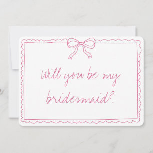 Elegant Bow Handwritten Pink Bridesmaid Proposal Card