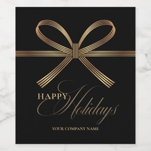 Elegant Bow Happy Holidays Wine Label (Single Label)